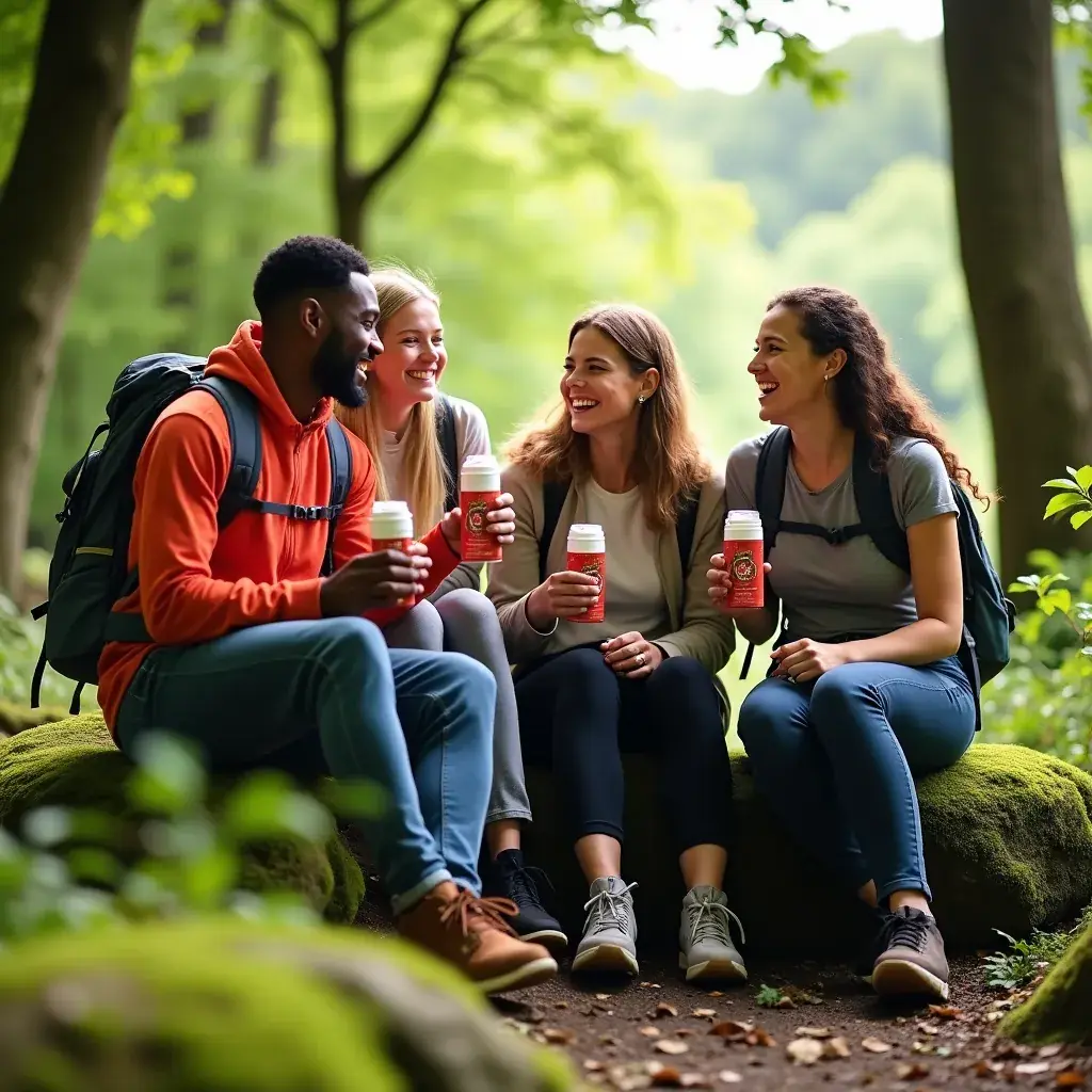 Image d'un groupe d'amis partageant une tasse de thé aux herbes pour favoriser le bien-être.